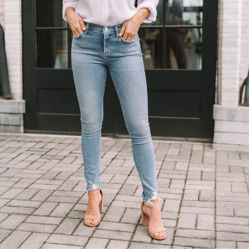 AGOLDE Sophie Ankle Skinny Jeans Raw Hem Light Wash High Rise Size 29